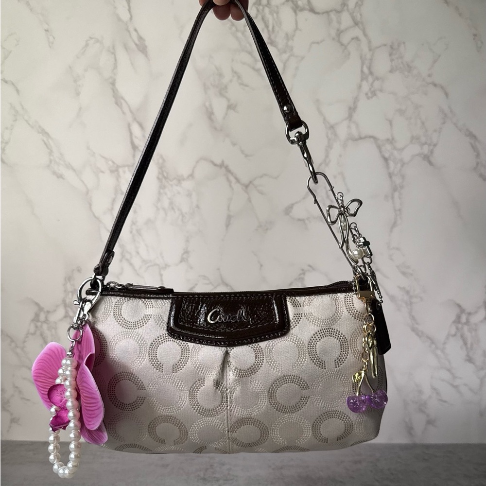 White Cream &’ Brown Y2K Coach Mini signature Shoulder Bag